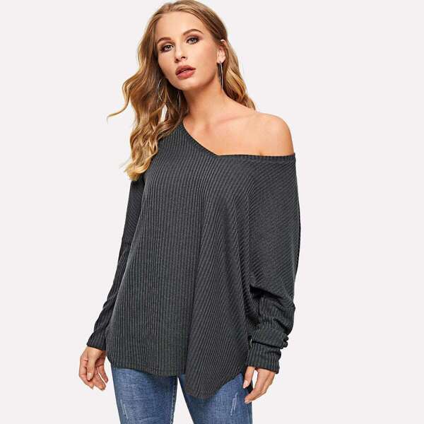 

Solid V-neck Ribbed Tee