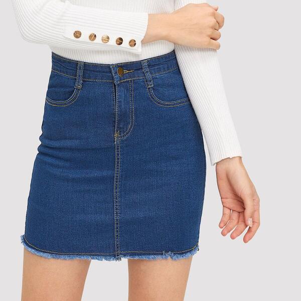 

Raw Hem Stitch Detail Denim Skirt