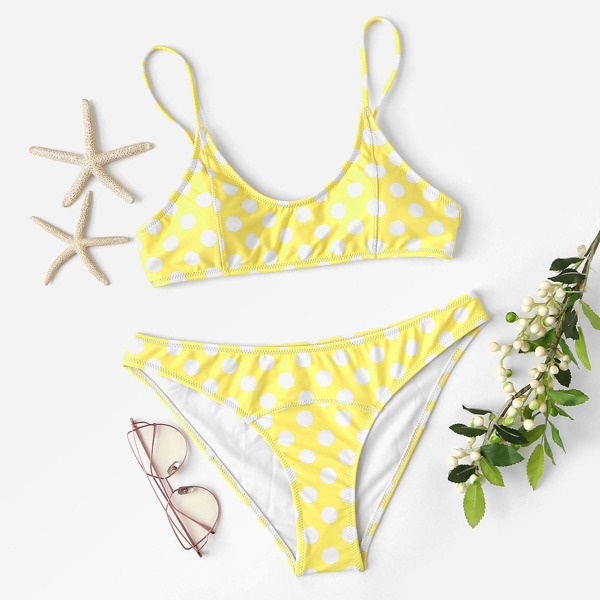

Polka Dot Print Scoop Neck Bikini Set