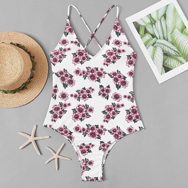

Random Floral Criss Cross One Piece Swimsuit