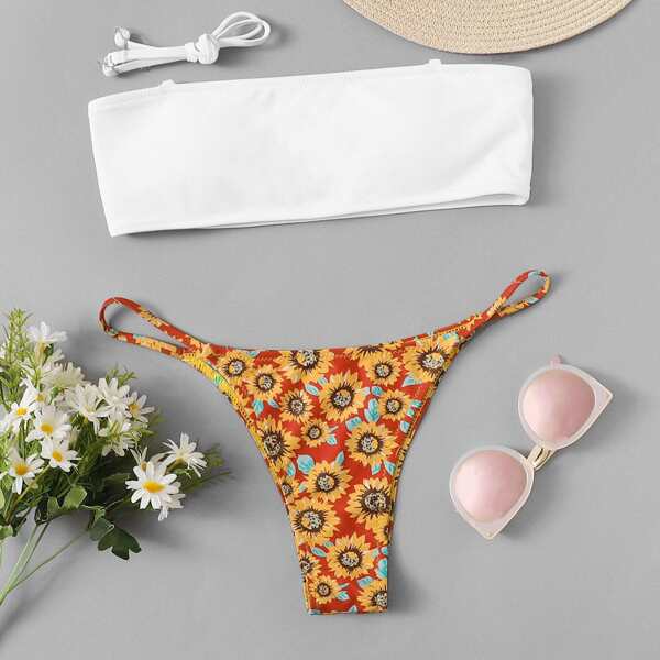 

Bandeau With Random Floral Bikini Set