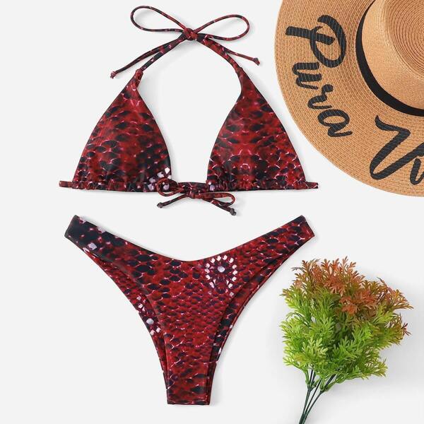 

Fish Scale Print Top With High Leg Bikini