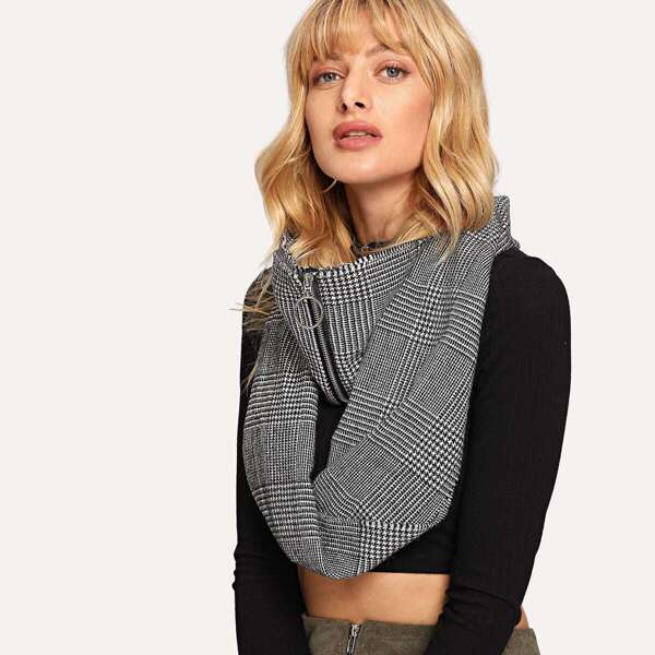 

Zipper Decorated Houndstooth Infinity Scarf