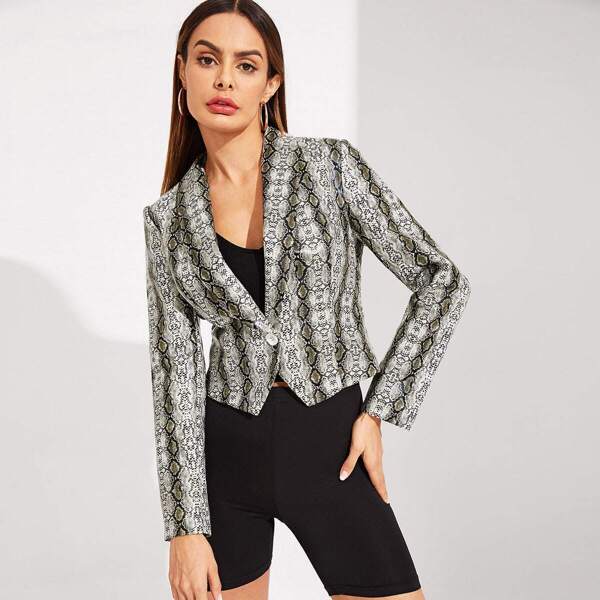 

Shawl Collar Snake Skin Print Fitted Blazer