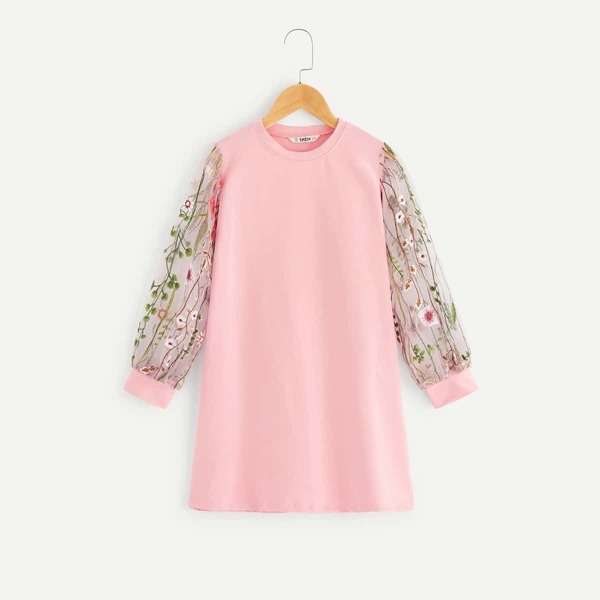 

Girls Mesh Embroidered Sleeve Tunic Dress