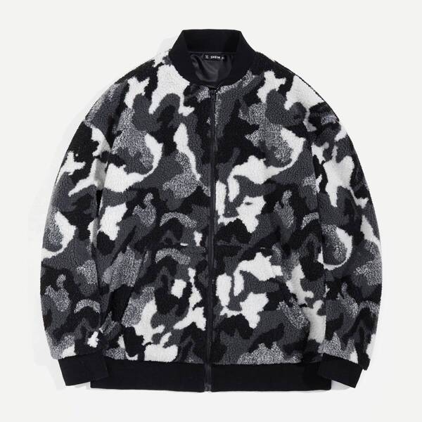 

Men Pocket Front Camo Teddy Jacket