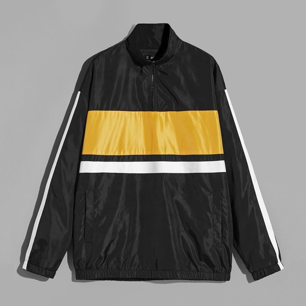 

Men Contrast Sideseam Colorblock Windbreaker Jacket