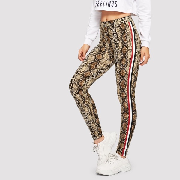 

Contrast Sideseam Snake Skin Print Leggings