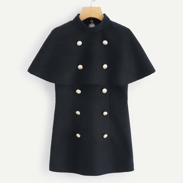 

Double Button Embellished Cape Coat