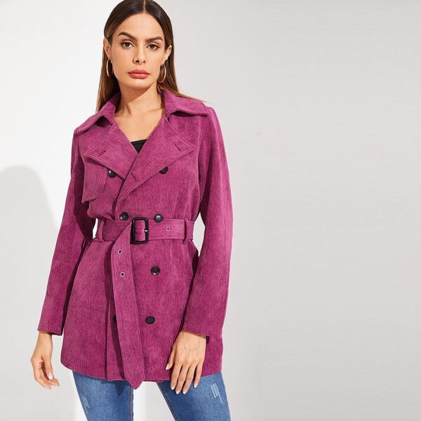 

Double Breasted Belted Corduroy Trench Coat