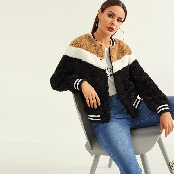 

Color Block Teddy Jacket