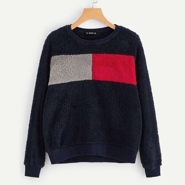

Color-block Teddy Pullover