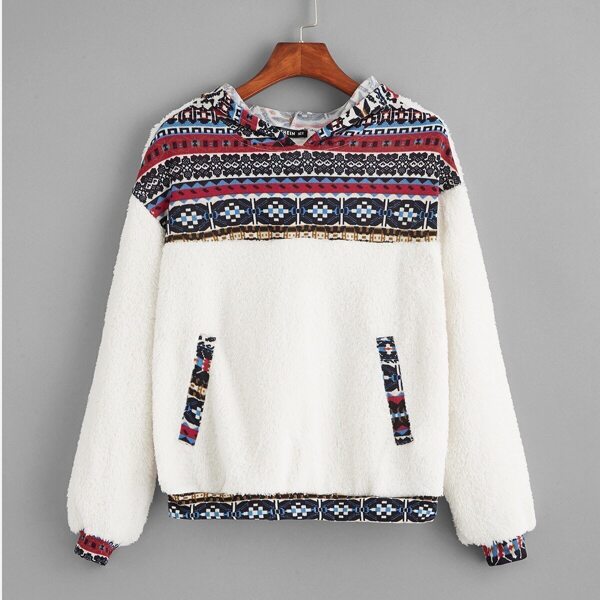 

Tribal Print Drop Shoulder Teddy Hoodie