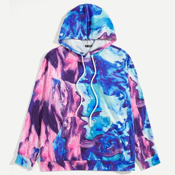 

Men Pocket Front Splash Print Hoodie