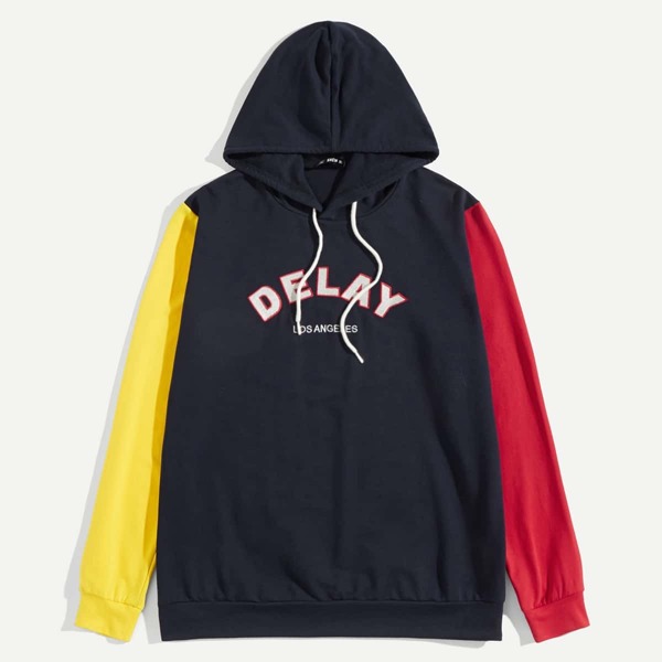 

Men Letter Embroidered Colorblock Hoodie