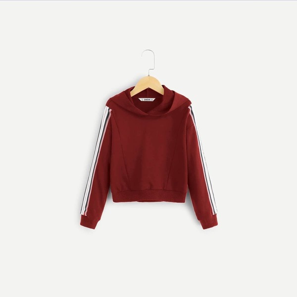 

Girls Striped Tape Embellished Hoodie