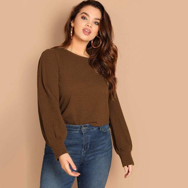 

Plus Ribbed Knit Solid Tee