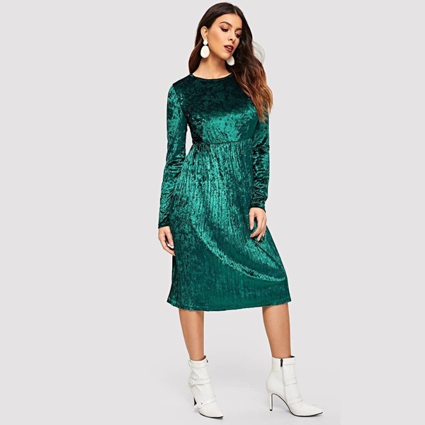 

Pleated Hem Crushed Velvet Dress