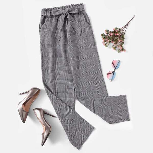 

Tie Waist Plaid Straight Leg Pants