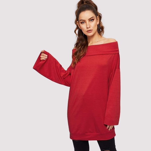 

Solid Fold Over Bardot Tee