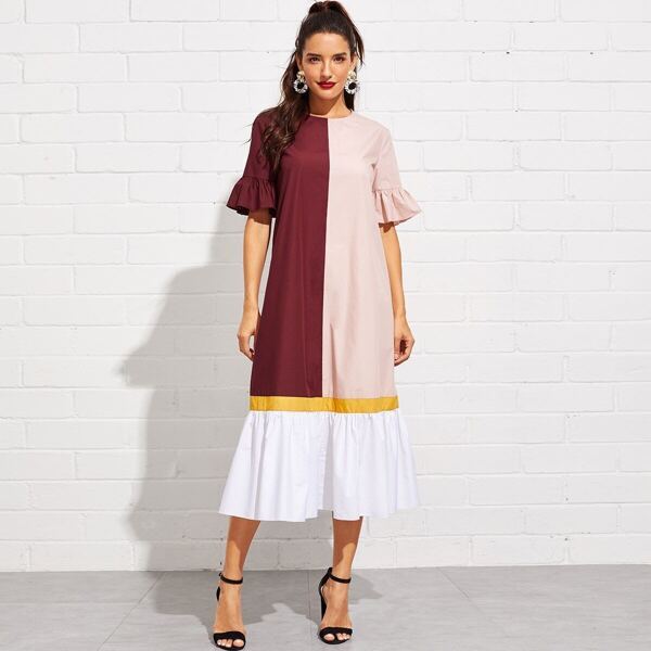 

Ruffle Trim Color Block Dress, Multicolor