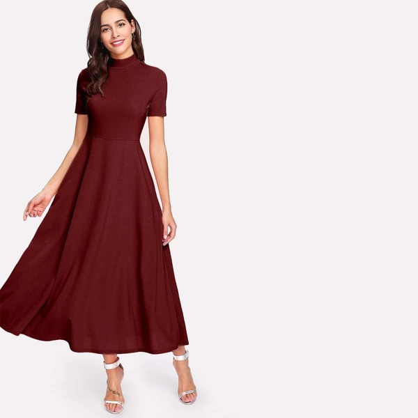 

Mock Neck Flowy Maxi Dress