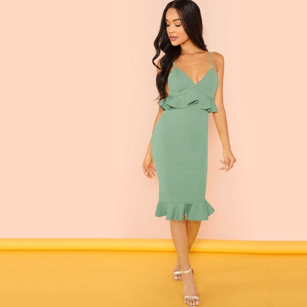 

Spaghetti Strap Ruffle Bodycon Dress