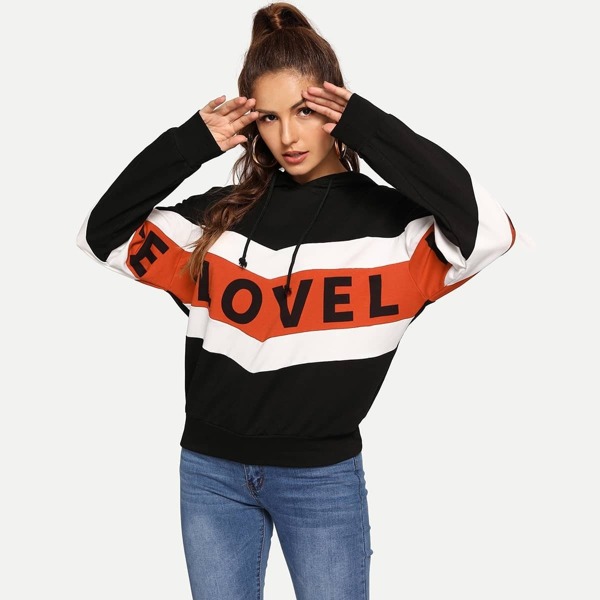 

Letter Print Chevron Hoodie