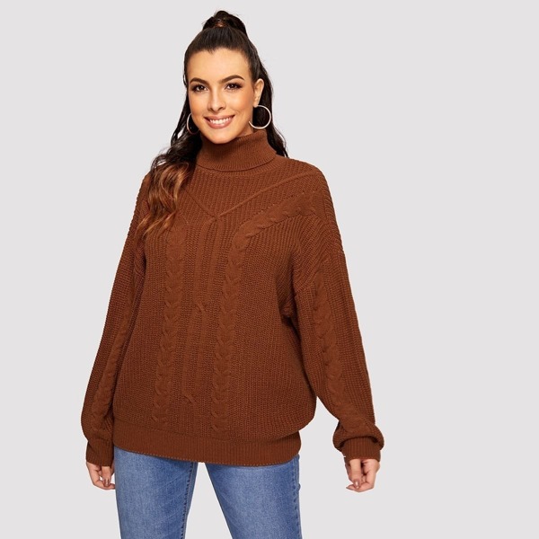 

Rolled Neck Mixed Knit Sweater