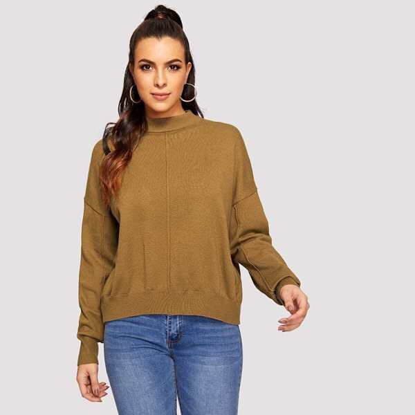 

Mock-neck Drop Shoulder Solid Sweater