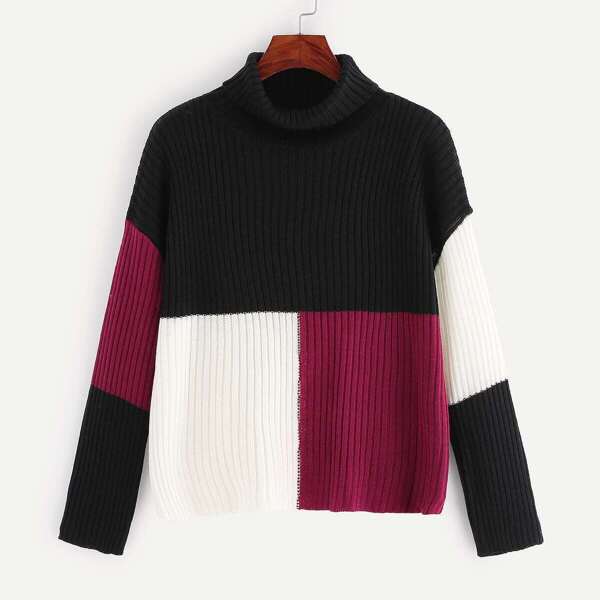 

Color-block Rolled Neck Sweater