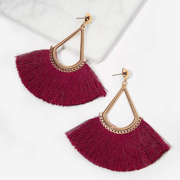 

Fan Tassel Drop Earrings 1pair, Red