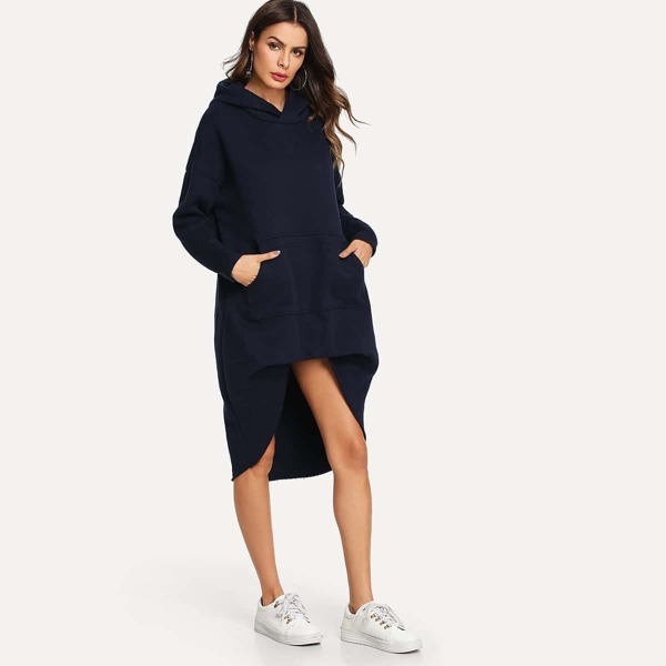 

Drop Shoulder Dip Hem Long Hoodie