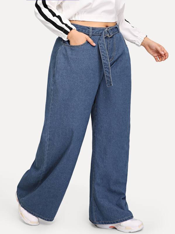 

Plus Wide Leg Jeans With Belt, Navy, Masha