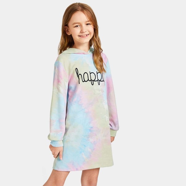 

Girls Letter Print Tie Dye Hoodie Dress