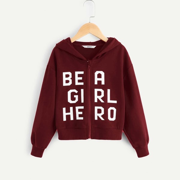 

Girls Zip Up Hooded Lettering Sweatshirt