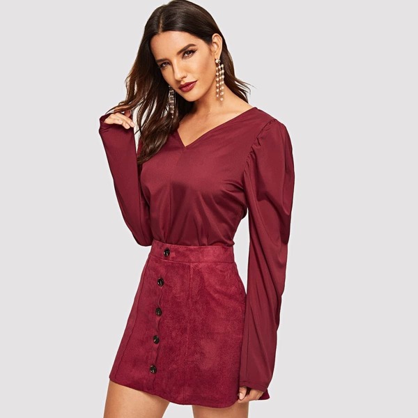 

V Neck Puff Sleeve Blouse