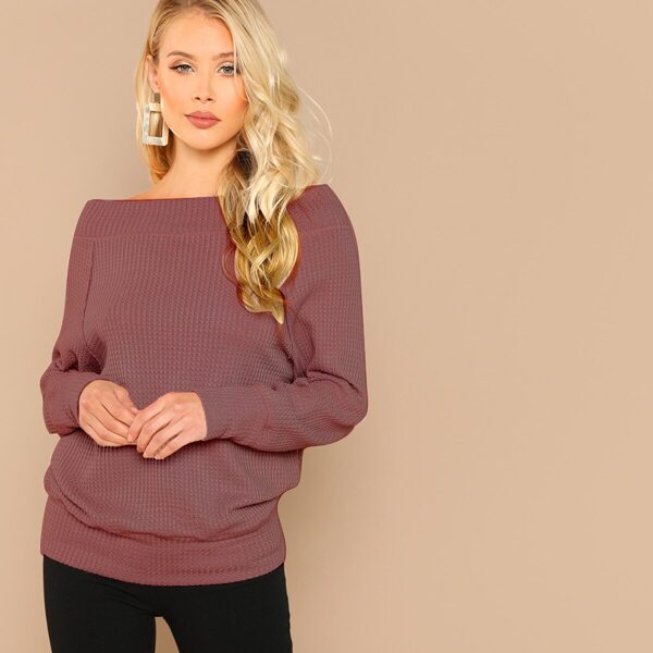 

Boat Neck Waffle Knit Solid Tee