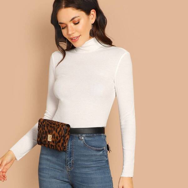 

High Neck Solid Tee, White