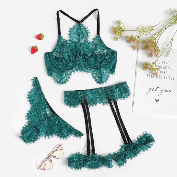

Eyelash Lace Garter Lingerie Set