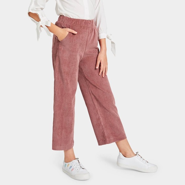 

Girls Slant Pocket Wide Leg Corduroy Pants
