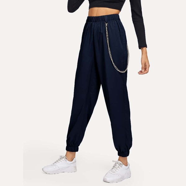 

Elastic Waist and Hem Chain Embellished Pants