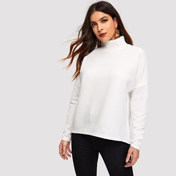 

Mock-neck Drop Shoulder Ribbed Sweatshirt
