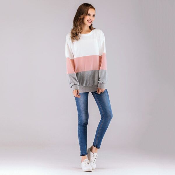 

Colorblock Knot-back Drop Shoulder Sweatshirt