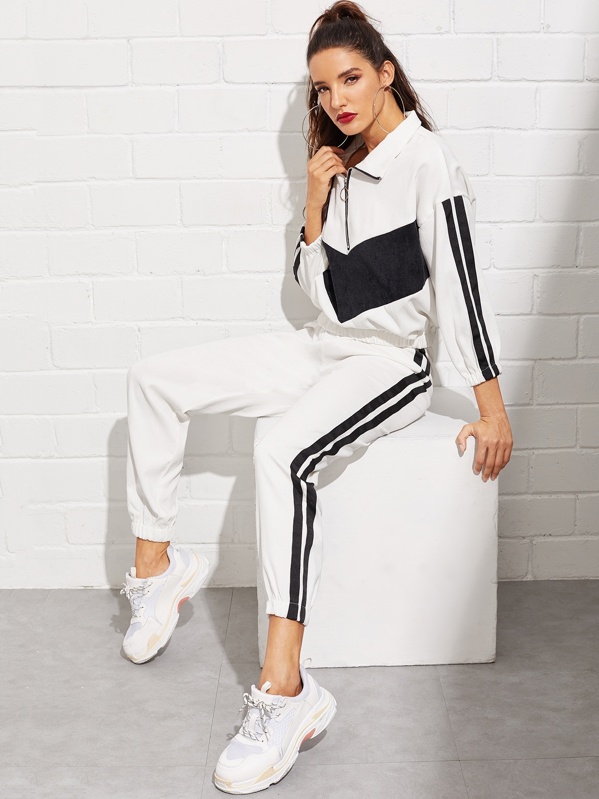 

Drop Shoulder Corduroy Jacket & Tape Detail Pants, Black and white, Juliana
