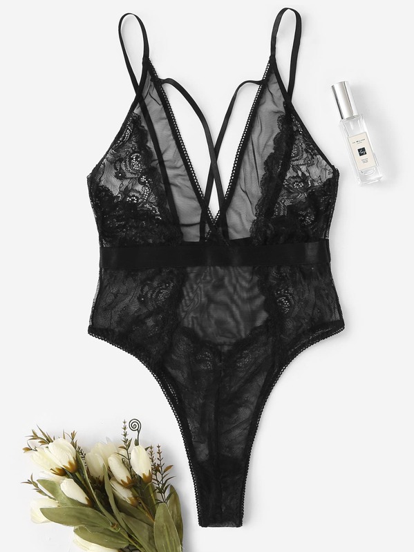 

Criss Cross Teddy Bodysuit, Black