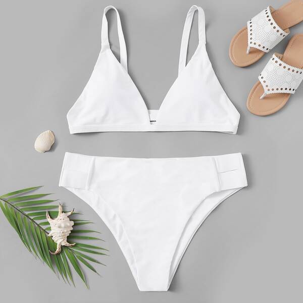 

Plus Caged Back Triangle Bikini Set, White