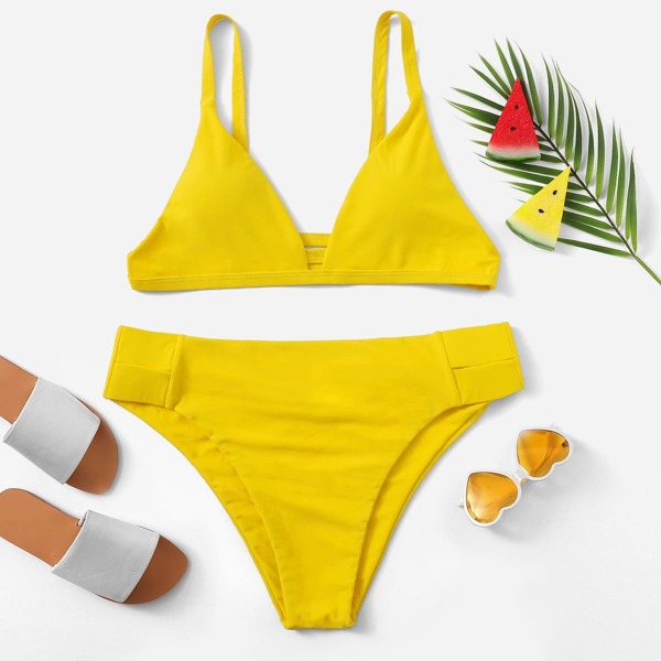 

Plus Caged Back Triangle Top With Ruched Bikini