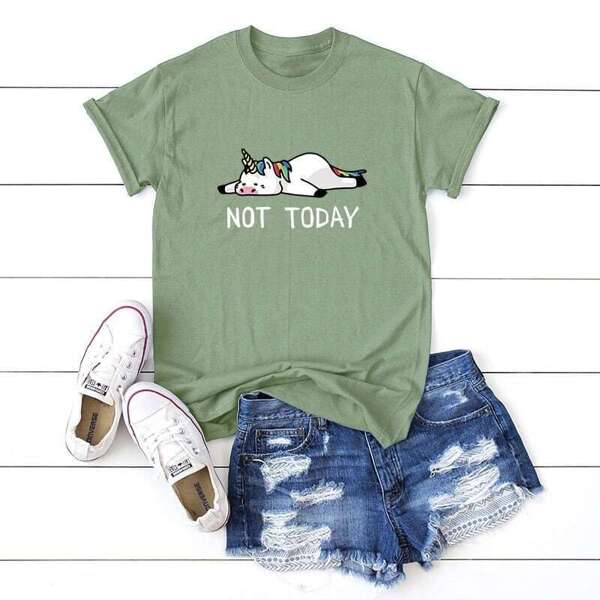 

Unicorn And Letter Graphic Tee, Green