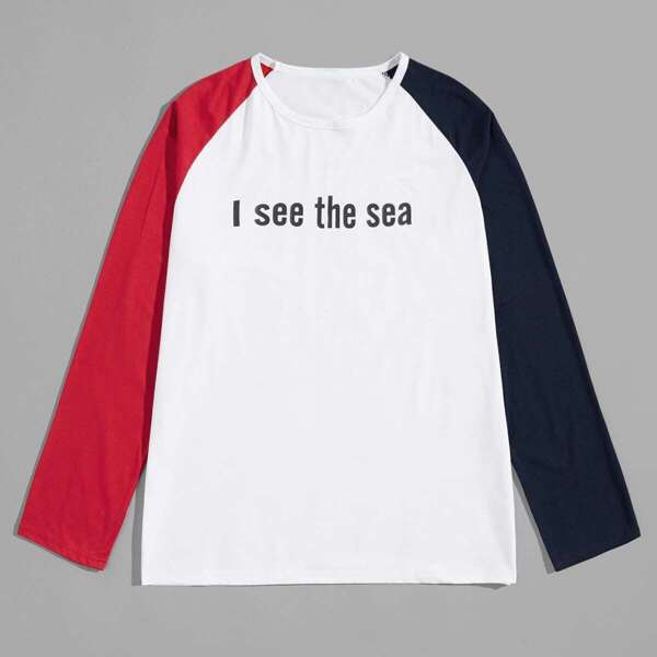 

Men Color-block Raglan Sleeve Letter Tee